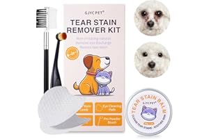 GJYC PET Kit détachant pour chiens et chats – Comprend un baume anti-taches, un peigne, une brosse à poudre et 20 tampons en coton – Nettoie en douceur, réduit les rougeurs, prévient les futures taches et