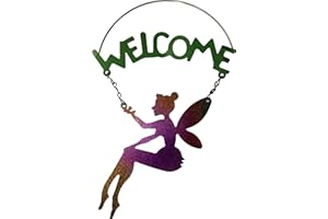 Roots & Shoots Welcome Pretty Garden Metallic Fairy Tin Hanging Sign Plaque - Purple