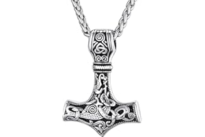 JUZICHEN Martillo De Thor, Cadena Plata Hombre, Colgante Martillo Thor, Cadena Runas Vikingas Amuletos De Proteccion Hacha Vikinga, Vikingos Collar Plata Oro Negro, 60 Cm, Con Caja De Regalo