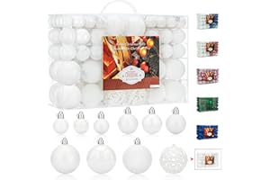 ‎AITSITE Aitsite 101 Stück Christbaumkugeln Weiß Weihnachtskugeln 6CM/4 cm/2 cm Kunststoff Christbaumschmuck Wandbehang Ornamente Weihnachtsbaum Kugeln Flitter Tür Dekorationen Festival Dekore