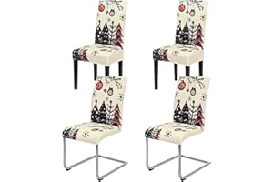 ‎YUGARLIBI Yugarlibi Weihnachten Stretch Stuhlhussen 4er Set Stuhlbezug Schwingstuhl Universal Weihnachtsbaum Elastische Hussen Abnehmbare Waschbare Stühle Schutz für Esszimmer Hotel Party (4 Stück, Weiß)