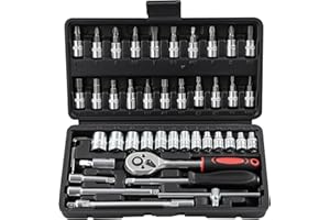 Putentfun 46PCS 1/4" Drive Socket Wrench Set With Ratchet, Bit Socket, Metric and Extension Bar for DIY, Car Repair and Household - Storage Case Included
