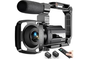 IXNAIQY Videocamera 4K, 48MP WiFi Vlogging Camera, Videocamera con IR Visione Notturna 16X Zoom Digitale Videocamera 3" Touchscreen con Telecomando, Microfono, Stabilizzatore Portatile, Paraluce, 2 Batterie