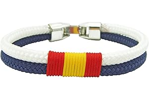 Pi2010 - Pulsera Marino y Blanco/Bandera de España Trenzada en Frontal/Grosor 4mm / 3 tamaños/Recomendable medirse la muñeca/Hecho a Mano en España