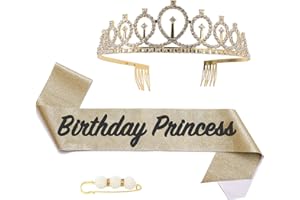 POPOYU Birthday Prinzessin Krone und Schärpe,Sweet Birthday Krone mädchen,Geburtstag Tiara Goldfarben,deko Geburtstag Schärpe,Geburtstag mädchen Kopfbedeckung für Geburtstagsgeschenk Partyzubehör