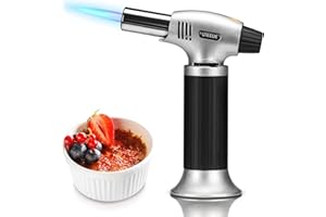 Cadeaux de Noël HENMI Torche de Cuisine, Verrou de sécurité et flamme ajustable Brûleur, briquet pour la cuisine, crème, Brulee, pâtisseries, Desserts, Camping, BBQ(Butane Non Incluse)