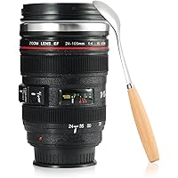 Splend Kaffeetasse mit Löffel, Kamera-Objektiv-Kaffeetassen Becher Tasse mit Deckel-Edelstahl-Trommel-Schale…