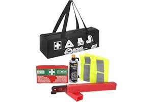 notlok Safety Work Kit d'Urgence Voiture 5in1, 1 x Trousse de Secours DIN13164, 2 x Gilets de Sécurité CE, EN ISO 20471:2013, 1 x Triangle de Signalisation, 1 x Spray Anti-Crevaison + Sac de Transport