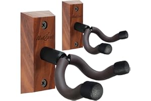 Musbeat Gitarrenhalter für Die Wand, Gitarren Wandhalterung, Wandhalterung Gitarre für Akustikgitarre, E-Gitarren, E-Bass, Schwarze Walnuss Holz Gitarrenhalt Wand, 2 Stück
