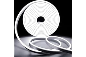 KSIBNW Outdoor LED Strip Light 5M/16.4ft, Waterproof IP65 Strip Lights, Cool White/4000K Light Source Flexible Neon Rope with 220V-240V Plug for Kitchen, Bedroom, Garden, Indoor or Outdoor Decor