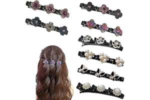 ZGCXRTO 8 Pcs Braided Hair Clips for Women Styling,Crystal Braided Hair Clips,Four Leaf Clover Double Layer Hair Clips, Floral Hairpin Duckbill Clip, Satin Fabric Hair Bands Side Clamp Hair Clip
