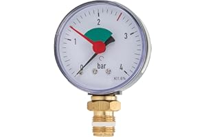 tecuro Heizungsmanometer 0-4 bar, Ø 63 mm - 3/8 Zoll Anschluss radial (unten), selbstdichtend, mit justierbarem Stellzeiger