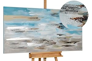 KunstLoft Leinwandbild | 100% HANDGEMALT | 140x70cm | Gemälde 'Meeresbrandung im Morgendunst' | Abstrakt | Blau Grau | Wandbild Wohnzimmer