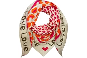 JEAMIS XL Dreieck Strickschal Herz Leopard Frühling Schal 100% Baumwolle Made in Italy Fashion Tuch Dreieckschal Stola Herbst Frühling Tuch Leo Love is Love Happy