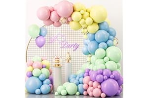 LUOBITO Pastel Balloon Arch Kit, 120pcs Pastel Rainbow Balloons Arch Garland Kit, 18 12 10 5 Inch Multicoloured Pink Blue Purple Balloons for Kids Birthday Wedding Baby Shower Party Decorations