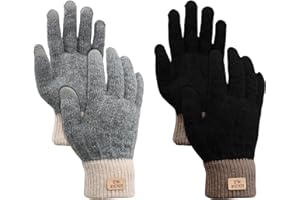 VEGCOO 2 Pares Guantes Térmicos Mujer, Guantes Mujer Invierno Guante Tactiles para Movil, Guante Suaves y Cálidos para Deportes, Caminatas, Conducción, Ciclismo y Esquí, Regalo para Mujers