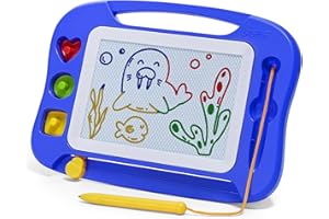 SGILE Magnetic Drawing Board for Kids, Colorful Erasable Doodle Board with Magnet Pen, Painting Sketch Pad with Three Stamps, Travel Toy, Birthday Gift, Educational Learning Toy for Toddlers, Blue