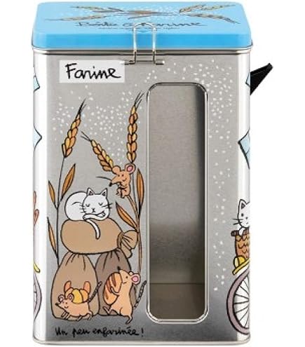 Boîte à Farine Avec Bec Verseur - Fenêtre Transparente - Motif Tulipes - Métal