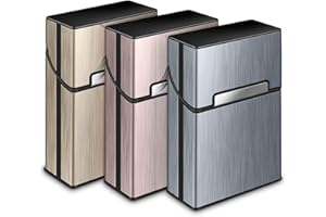 YOSEMY 3 Piezas Portátil Caja de Cigarrillo, Cigarette Case de Aluminio de Aleación Plastico Pitilleras para Hombre Mujer Caja Cigarrillo con Cerradura magnética para 20 Cigarrillos (Gris+Oro Rosa+Dorado)
