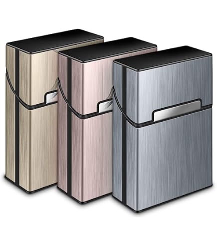 Portasigarette Per Sigarette A Pacchetto Intero 20 Pezzi,portasigarette Portasigarette Custodia Espulsione Automatica Con Doppio Accendino USB Ricaricabile,senza Fiamma,antivento(Gold, Arco