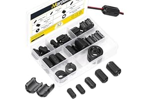 Mardatt 32Pcs 7 Sizes Clip-on Ferrite Ring Core RFI EMI Noise Suppressor Cable Clip with Toroid Cores for 3.5mm/ 5mm/ 7mm/ 9mm/ 13mm/ 15mm/ 24mm Diameter Cable, Black
