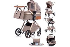 Gcarebb 3 in 1 Kinderwagen Reisesystem, Buggy Mit Auto Babyschale, Reisewagen mit höhenverstellbarem Griff, Kinderwagen mit Regenschutz und Aluminiumrahmen für Neugeborene