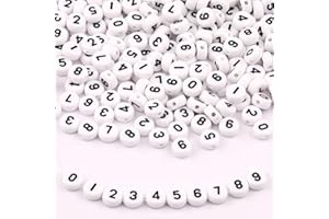ZesNice 600 pcs Number Beads for Bracelet Making, White 7 * 4 mm Round Number Beads for Jewellery Friendship Making Kit