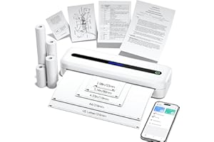 OMEZIZY Thermal Printer A4 - Bluetooth Portable Printer 300DPI, Mobile Inkless Printers for Business, Study, Invoice, Home, Compatible with Phones & Laptops, White