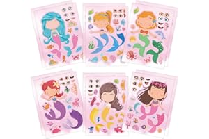 AZXNDY 12 Sheets Mermaid DIY Stickers for Kids,Make Your Own Personalized Cartoon Stickers for Kids,Match Make a Face Stickers Art Crafts Suitable for Birthday Party Supplies Gifts