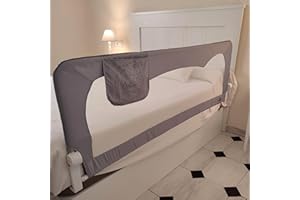 Mundibebé Barrera Seguridad Niños Cama 180 x 66 cm con Bolsillo - Seguridad y Comodidad, Alta y Robusta - Barrera Cama Niños Abatible - Barandilla Cama Niño Modelo Osito y Luna Gris