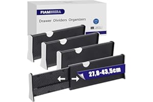Fiambrera Premium Schubladentrenner Verstellbar, 4er-Set Schubladen Ordnungssystem(Höhe 10cm, Länge 27,8-43,5 cm), Schubladen Trennsystem für Kommode, Badezimmer, Schlafzimmer(Weiß)