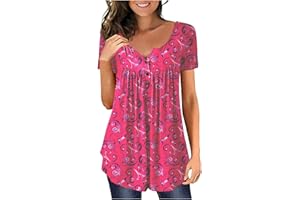 QI_LIANG Tank Tops for Women, Cool Valentine's Day Tunic Womens Swing Essential Short Sleeve College Henley Button-Dow Tunic Relaxed Fit Gradient Color Cotton Tunic Woman