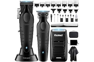 KEMEI Tondeuse à cheveux professionnelle pour homme, tondeuse de barbier sans fil et tondeuse à barbe/cheveux en T, rasoir électrique en aluminium, kit de coupe de cheveux pour homme