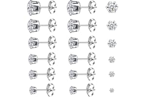 LEIKEDUN 6 Paar Diamant-Herren-Ohrringe, Ohrringe für Herren und Damen mit kubischem Zirkon, Ohrringe aus Chirurgenstahl, hypoallergene Ohrringe für Damen aus Titanstahl, glitzernde Diamant-Ohrringe 3 ~ 8 mm