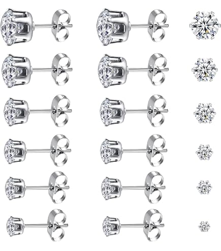 Orecchini in Argento S925, Piccoli Orecchini Fashion Semplici e Di Personalità Tempestati Di Diamanti, Mini Orecchini per Uomo e DonnaArgento 925, 6mm