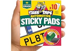 Tiger Tape® Number Plate Sticky Pads. Automotive Grade Heavy Duty, Extra Strong Double Sided Adhesive for Vehicle Number Plates, Licence Plates, Car Registration, Mounting Tape – 10 Strips