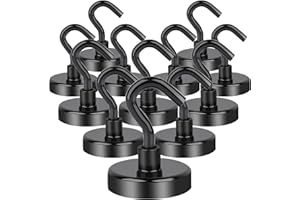 Keukenket Lot de 12 crochets magnétiques extra puissants en néodyme de 30 kg, 32 mm, avec crochets, sans perforation, pour portes en fer, crochets magnétiques pour cuisine, camping, casiers, bureau