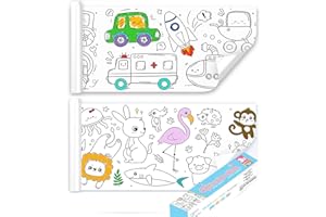 Goorder Papier Dessin Enfant, 2 Pièces Rouleau de Coloriage Adhésif, 30*300cm Papier à Colorier, Jouets Éducatifs Précoces Pour Tout-petits Garçons Filles 3+ Ans