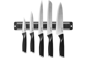 hecef 5 piezas juego de cuchillos de cocina afilados con 33 cm barra magnética para cuchillos, negro