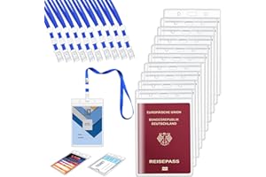 AZWOOD Cinta para el Cuello y Badge Id Tarjeta, 10 Sets Porta Tarjetas Identificativas con Correa para Oficina, Exposición y Negocios - Tamaño Trande, Impermeable, Transparente (Din A6, Vertical)