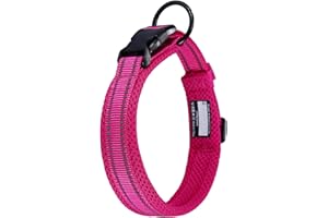 Kaka Mall- Collare per cane, classico, imbottito, regolabile, riflettente con anello in lega per cane di piccola/media/grande taglia