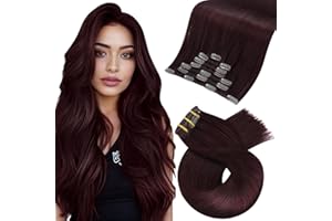 Moresoo Extension Capelli Veri Clip Rosso Invisibili Extension con Clip Capelli Veri Remy Vino Rosso Intenso #99J 40 cm 7 Pezzi 120g