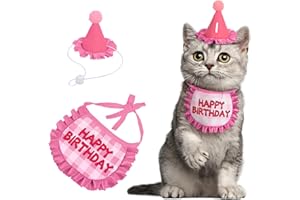 Kaket Cat Birthday Outfit, Puppy Bib, Dog Hat, Pet Birthday Accessories (Pink 2)