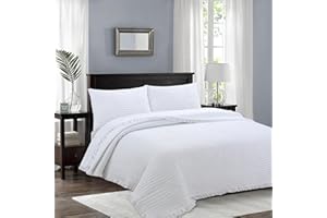 HaraDeco Colcha Blanca con Volantes Lisa - Colcha de Verano Ligera con 2 Fundas de Almohada - Cubrecama para Todas Las Estaciones - Hogar y Hostelería - Cama Matrimonio 140/150 cm