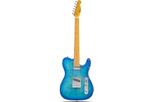 Leo Jaymz TL Electric Guitar, Flame Maple Veneer Top on Mahogany Body with High-Gloss Finish (Blue)