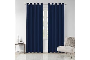 VEHEDE Navy Blue Blackout Curtains for Bedroom Soft 72 Inch Drop Thermal Rings Top Drapes Energy Saving Window Treatment Noise Reduction Wide Curtain, W66 x L72 Inch, 2 Panels