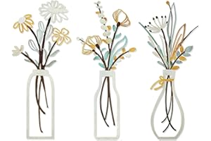 Aiyraa 3 Pcs Metal Flowers Wall Arts, Minimalist Floral Line Hanging Wall Sculptures, Durable Iron Metal Wall Decor & Artwork, Stylish Hanging Decor for Living Room, Bedroom, Kitchen, Bathroom, Patio