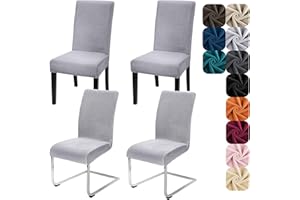 Alishomtll Dining Chair Covers Set of 4 Stretch Velvet Chair Covers for Dining Chairs Elastic Removable Chair Slipcovers Washable Chair Protector for Hotel Banquet Ceremony (Silver Grey, 4pcs)