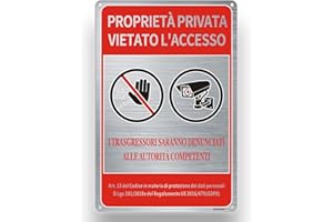 Ashoaza Cartello Proprietà Privata in Alluminio Spazzolato, 20x30 Cm Divieto Accesso, 1 Pezzi Cartello Vietato L'accesso con Avviso GDPR, riflettente, impermeabile, resistente ai raggi UV