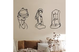 Photect 3 Stück Metall Wandkunst Dekor Minimalistische Abstrakte Frau Wandkunst Moderne Linie Zeichnung Wandkunst Dekor Metall Weiblich Einzeilige Wand Home Hanging für Schlafzimmer Küche Badezimmer